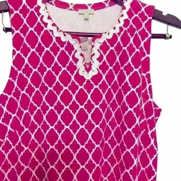TALBOTS Pink White Quatrefoil Print MIDI Dress Size L Sleeveless Pockets Casual - Picture 3 of 10